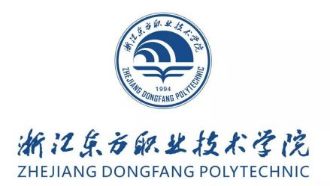 校標(biāo)主圖形為圓形，上方是學(xué)院的名稱“浙江東方職業(yè)技術(shù)學(xué)院”；最下方為學(xué)院的英文譯名。