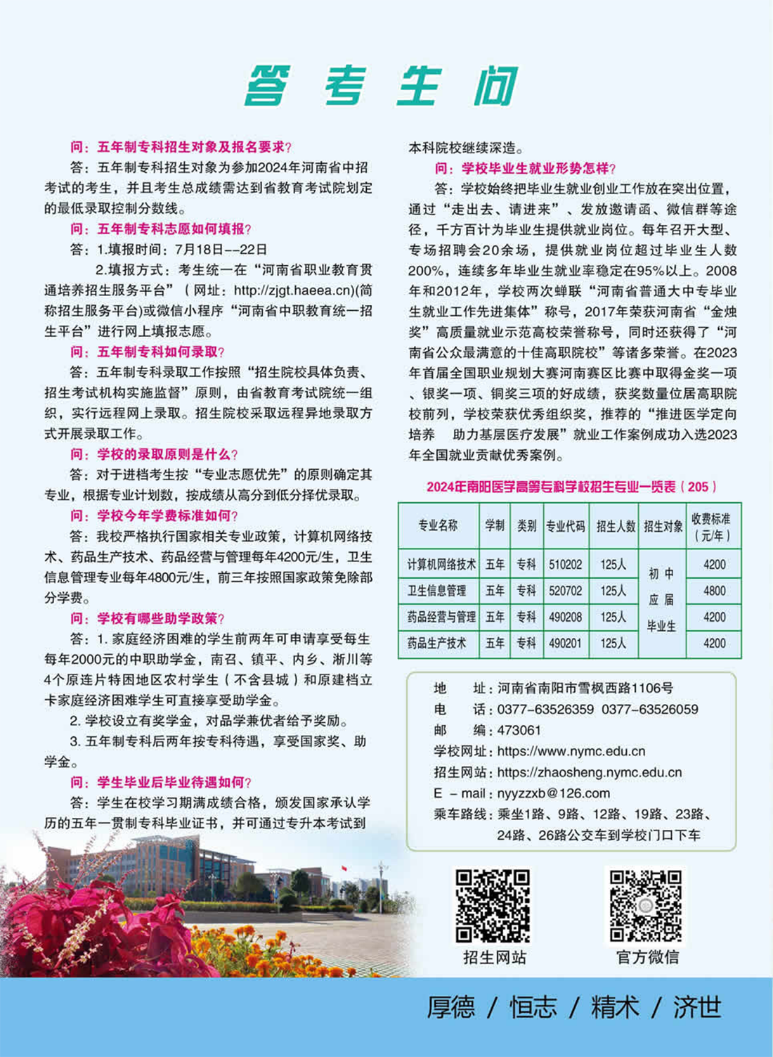 南陽(yáng)醫(yī)學(xué)高等?？茖W(xué)校－2024年五年制一貫制招生簡(jiǎn)章