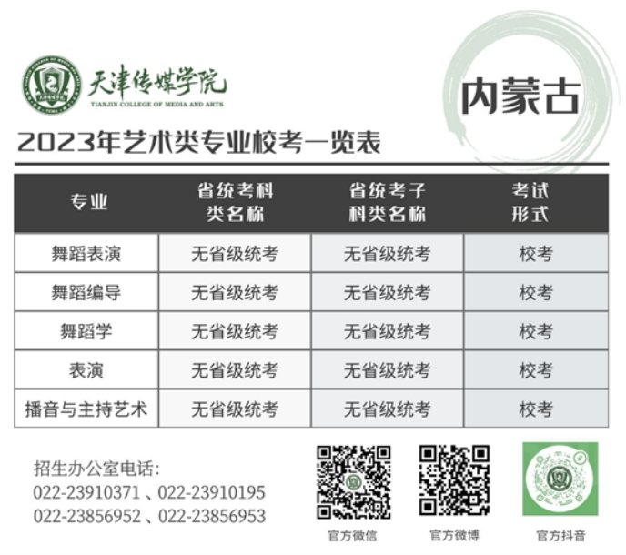 天津傳媒學(xué)院－2023年藝術(shù)類專業(yè)?？家挥[表