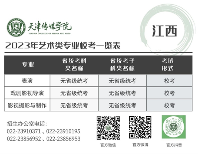 天津傳媒學(xué)院－2023年藝術(shù)類專業(yè)校考一覽表