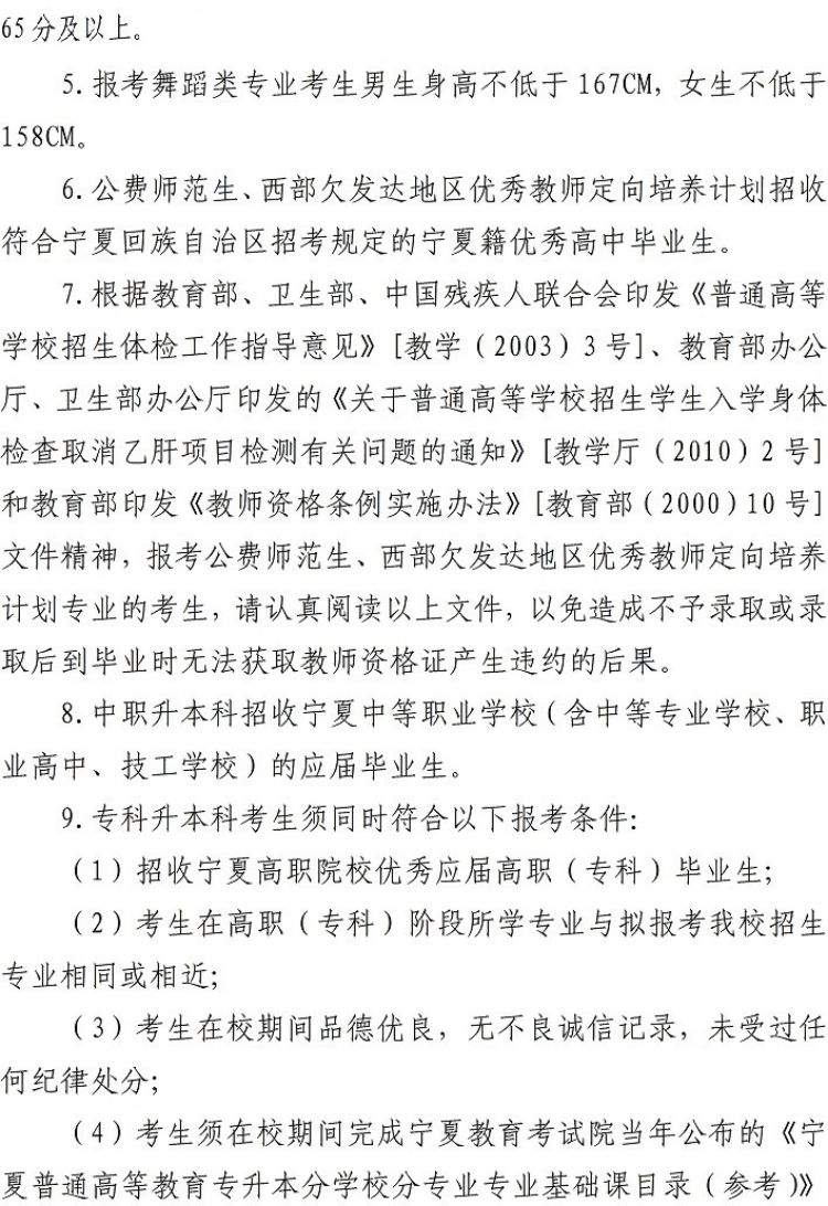 寧夏師范學院－2022年招生章程